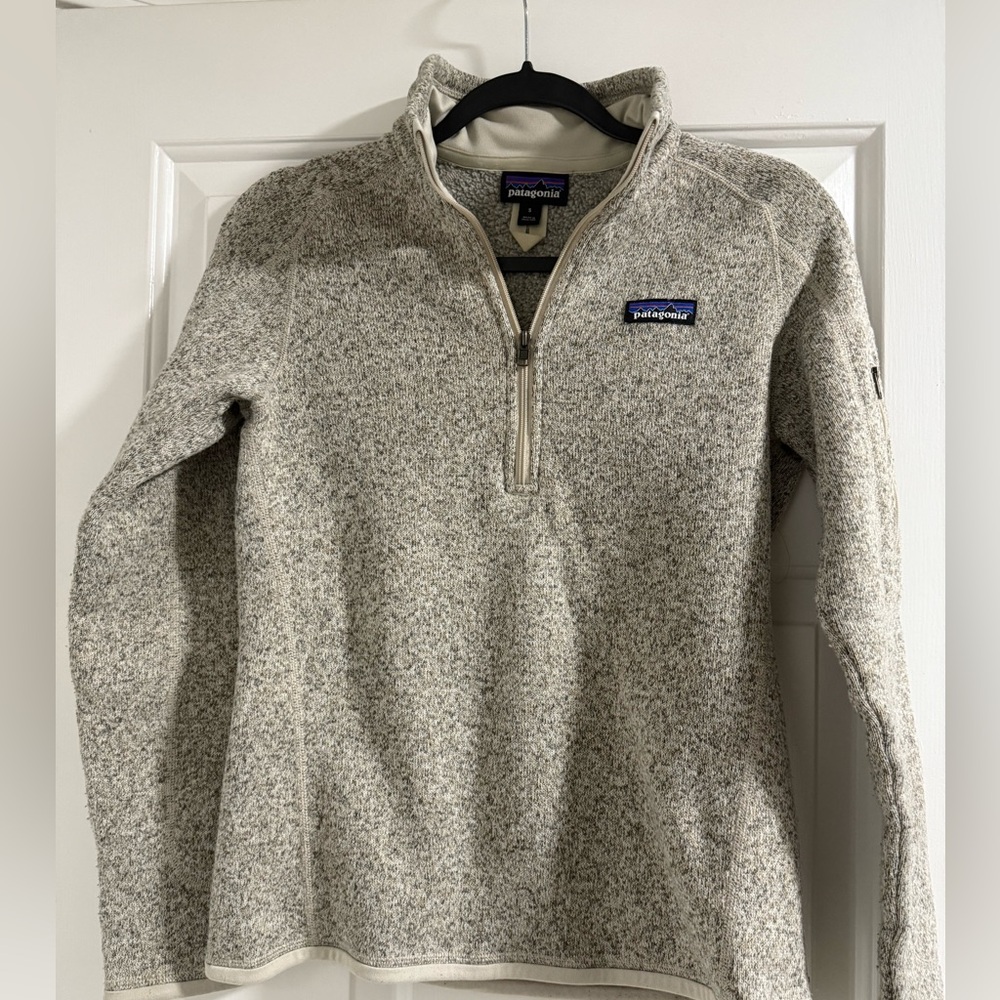 Patagonia Cream and Gray Half Zip Sweater
